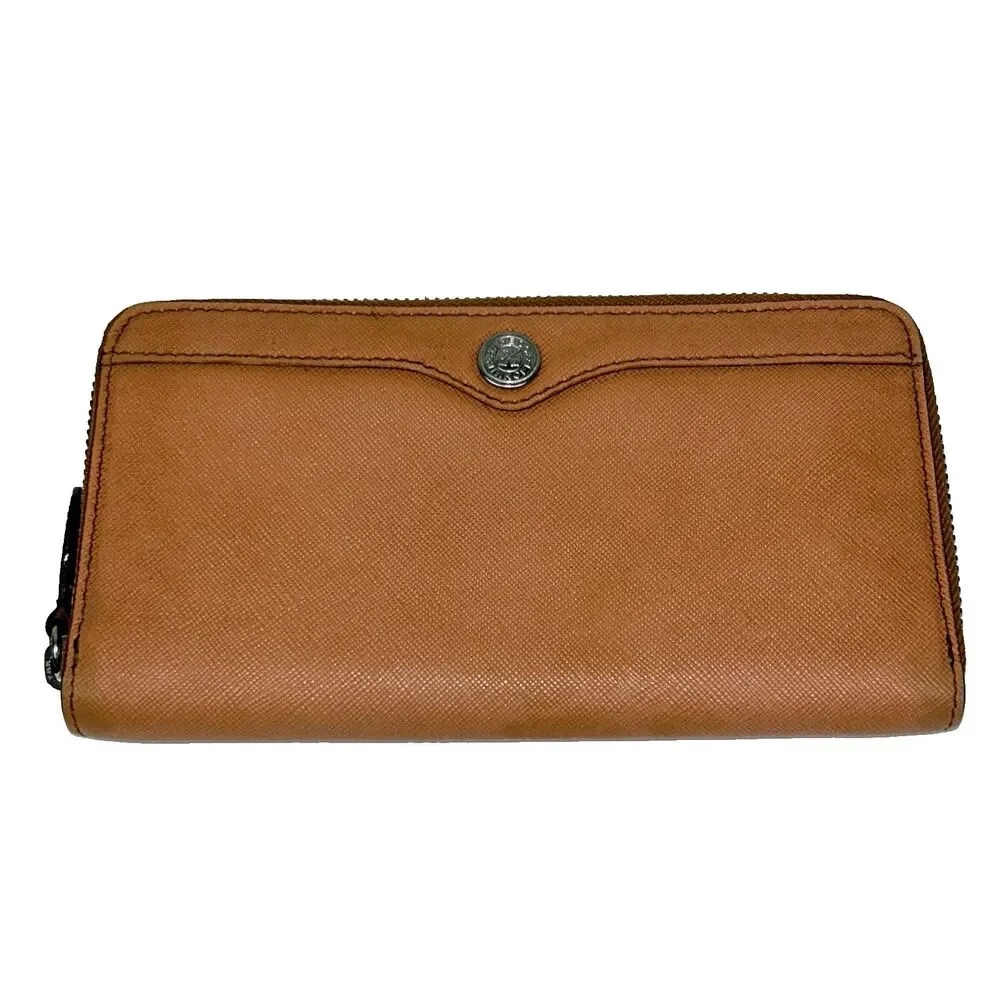 Rebecca Minkoff Luma Tan Saffiano Cross Leather Wallet Continental Zip Around